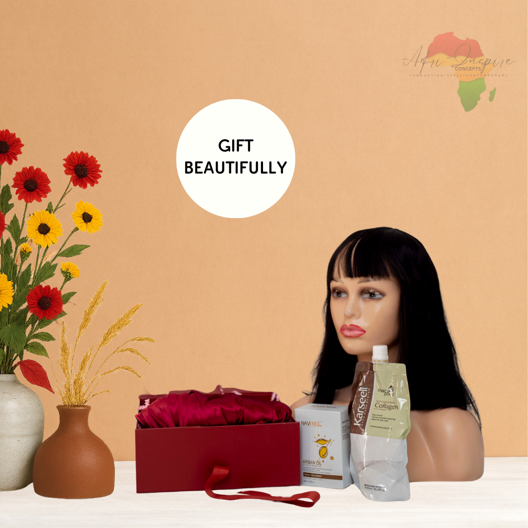 Luxury Hair Glam Gift Box – Fringe Human Hair, Navensi, Collagen Conditioner & Satin Bonnet Set