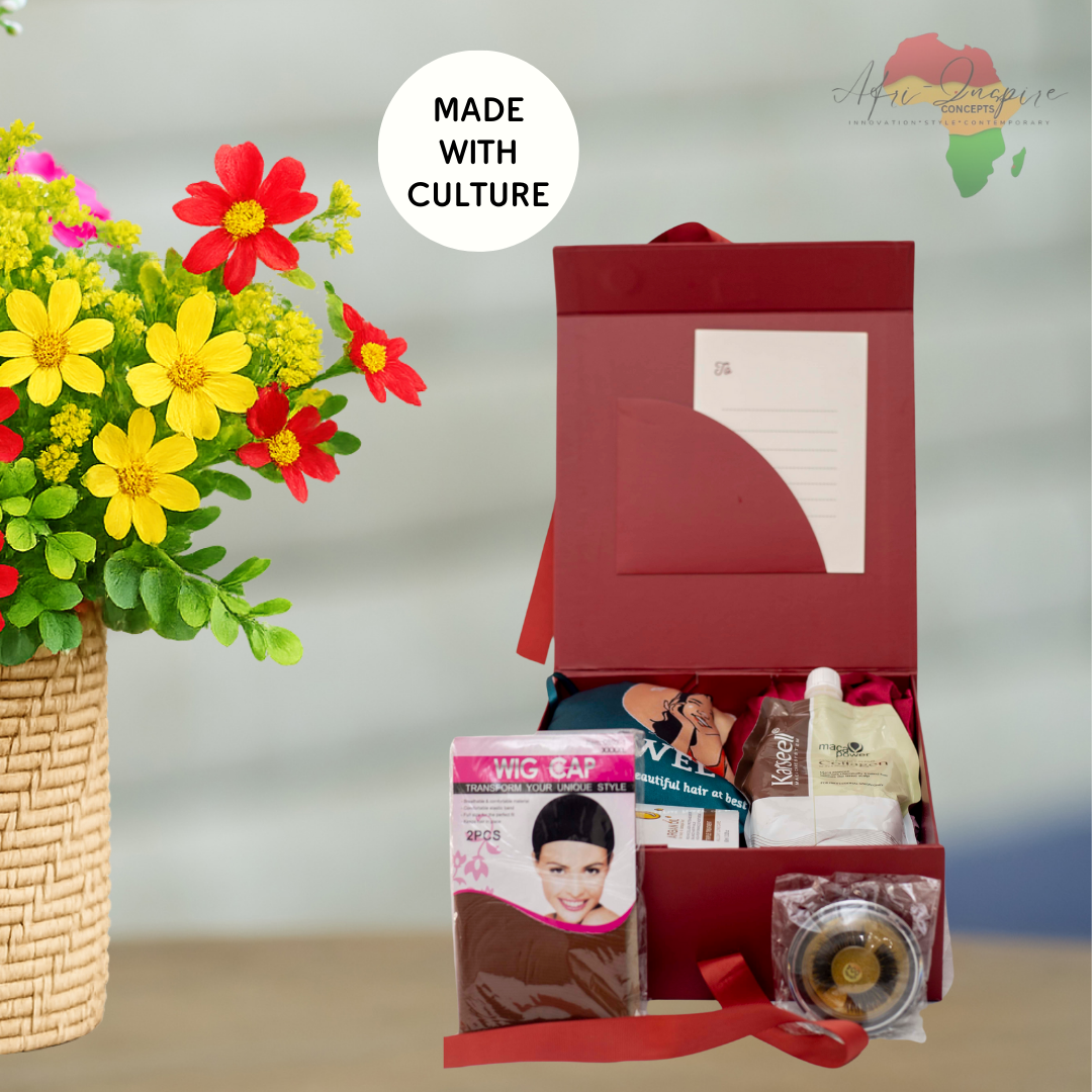 Luxury Hair Glam Gift Box – Fringe Human Hair, Navensi, Collagen Conditioner & Satin Bonnet Set