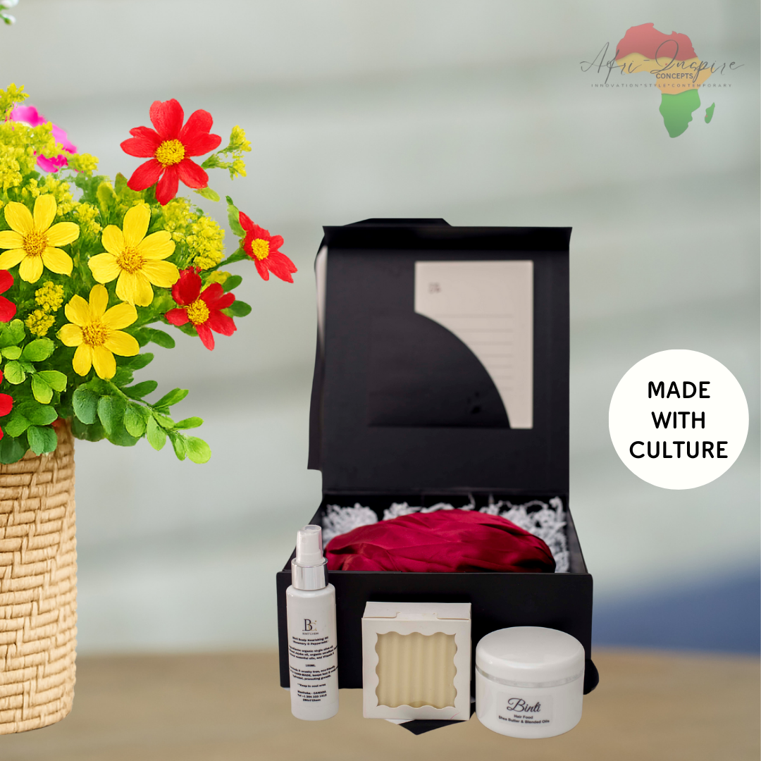 Crown Care Essentials Gift Box – Hair Soap, Spray, Cream & Satin-Lined Bonnet for Nourished, Protected Hair