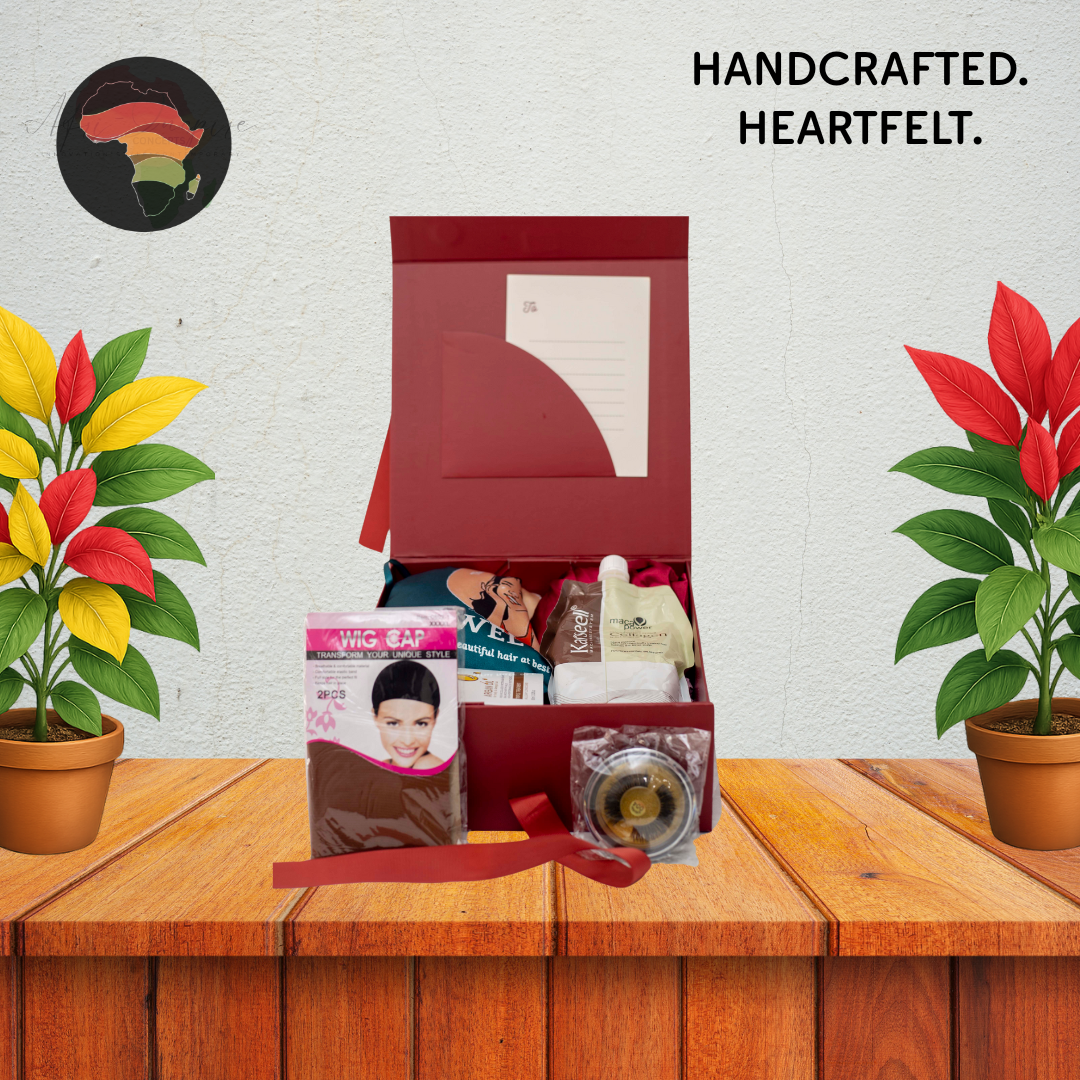 Luxury Hair Glam Gift Box – Fringe Human Hair, Navensi, Collagen Conditioner & Satin Bonnet Set