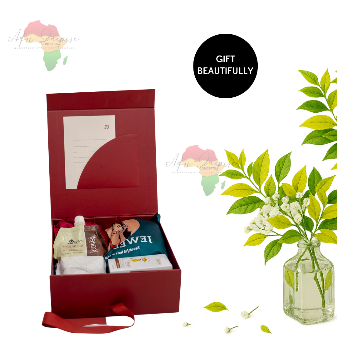 Luxury Hair Glam Gift Box – Fringe Human Hair, Navensi, Collagen Conditioner & Satin Bonnet Set