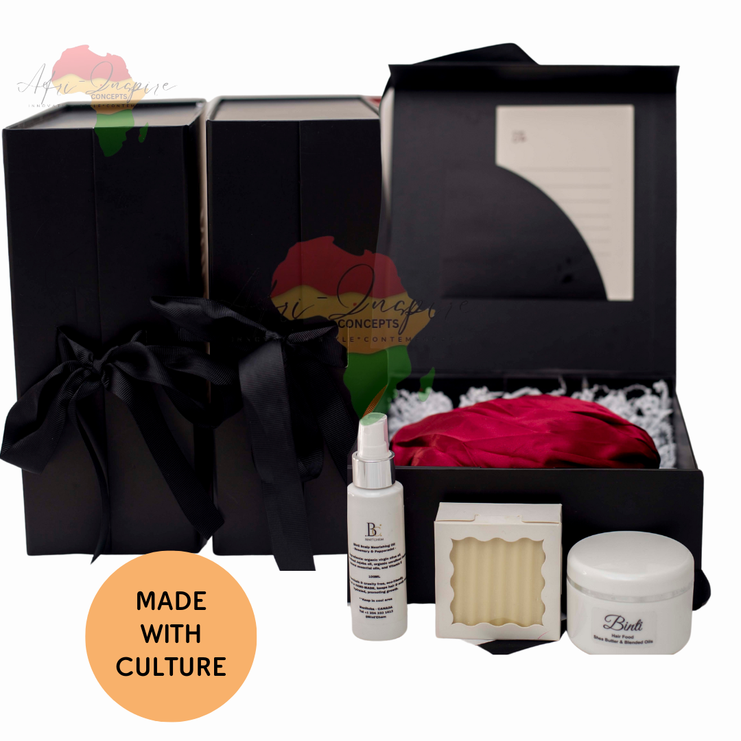 Crown Care Essentials Gift Box – Hair Soap, Spray, Cream & Satin-Lined Bonnet for Nourished, Protected Hair