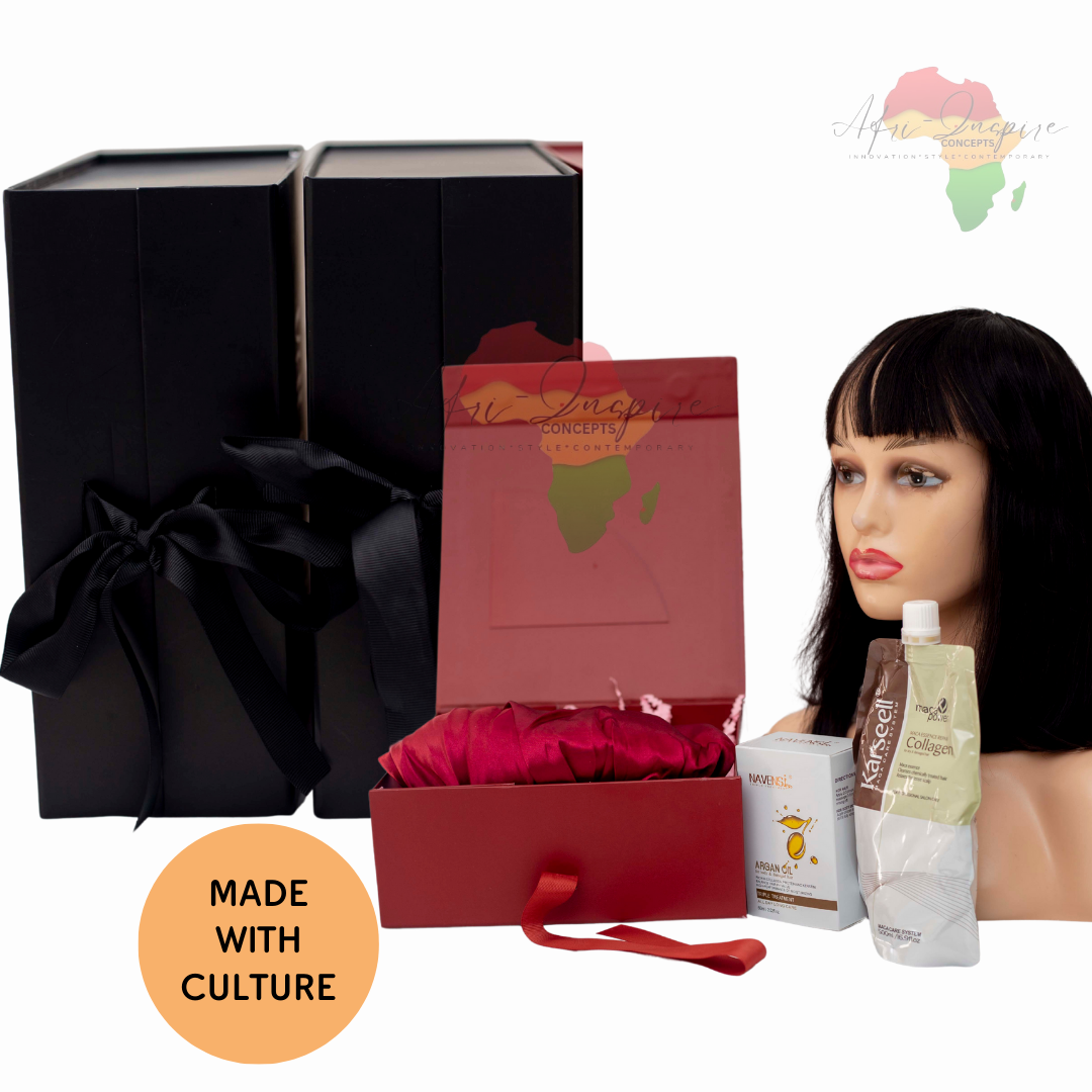 Luxury Hair Glam Gift Box – Fringe Human Hair, Navensi, Collagen Conditioner & Satin Bonnet Set