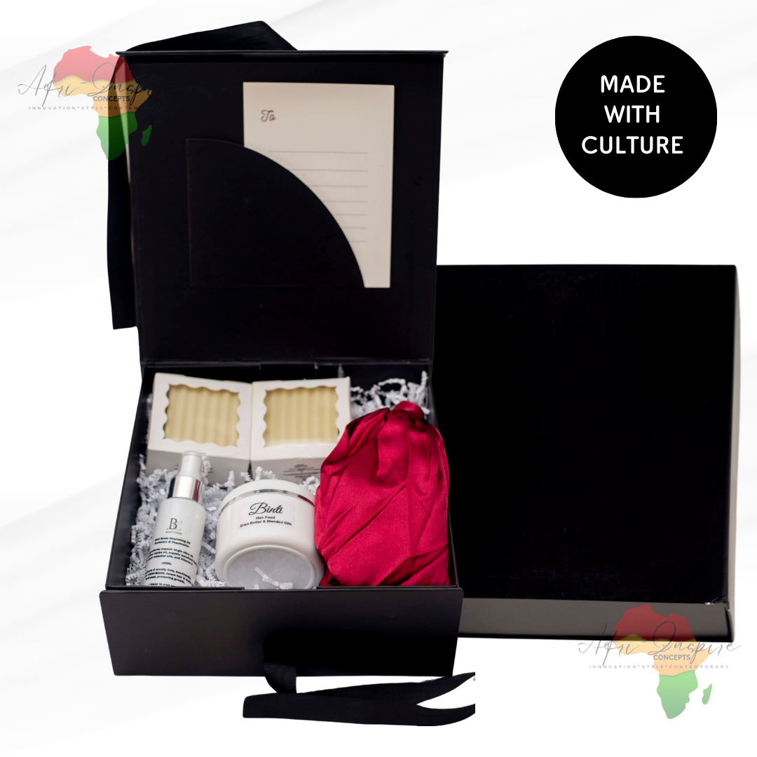 Crown Care Essentials Gift Box – Hair Soap, Spray, Cream & Satin-Lined Bonnet for Nourished, Protected Hair