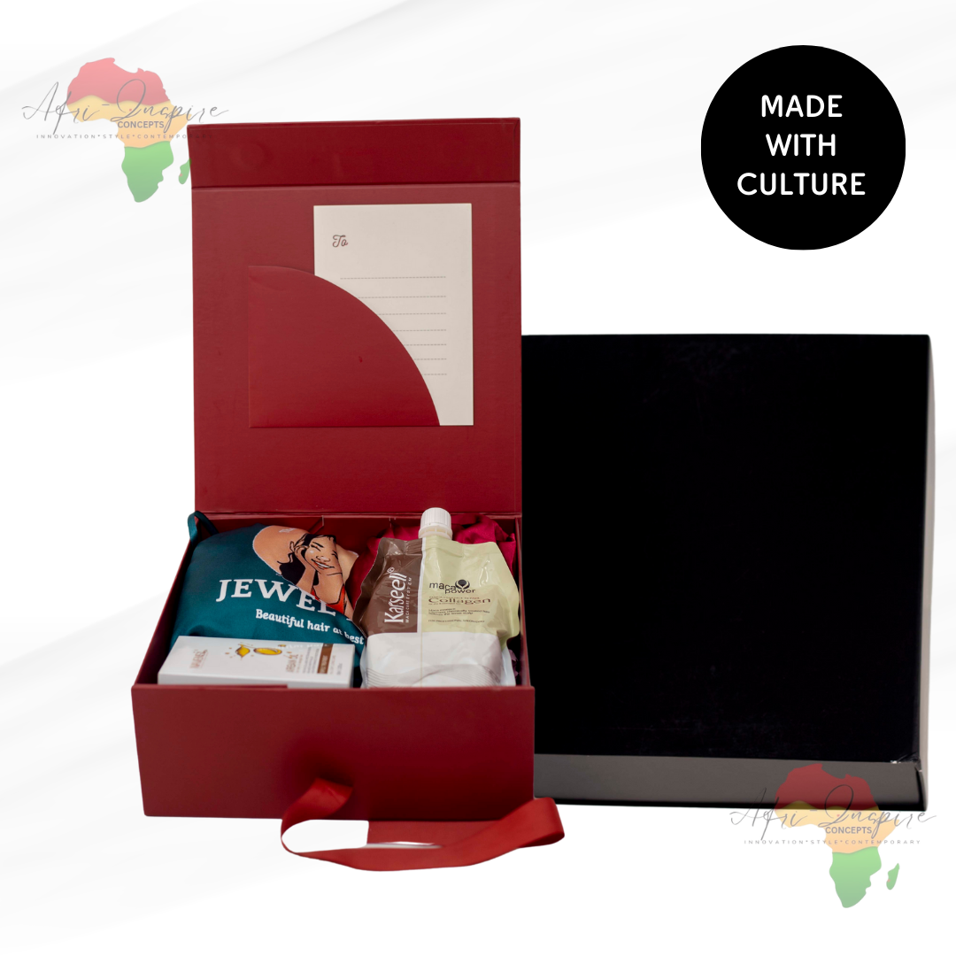 Luxury Hair Glam Gift Box – Fringe Human Hair, Navensi, Collagen Conditioner & Satin Bonnet Set