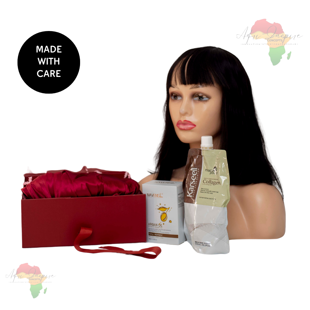 Luxury Hair Glam Gift Box – Fringe Human Hair, Navensi, Collagen Conditioner & Satin Bonnet Set