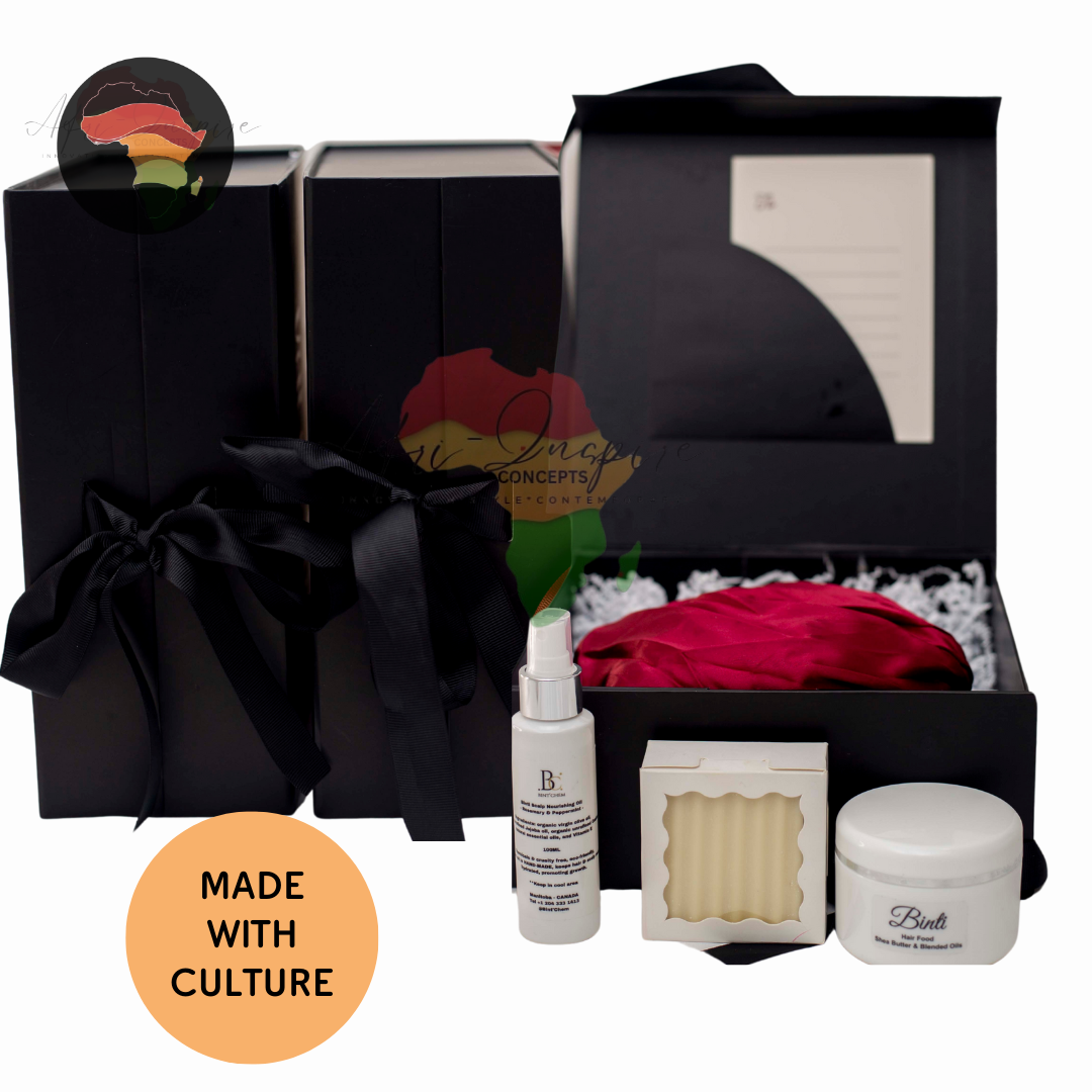 Crown Care Essentials Gift Box – Hair Soap, Spray, Cream & Satin-Lined Bonnet for Nourished, Protected Hair