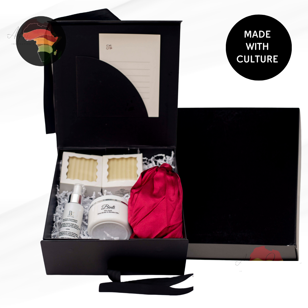 Crown Care Essentials Gift Box – Hair Soap, Spray, Cream & Satin-Lined Bonnet for Nourished, Protected Hair