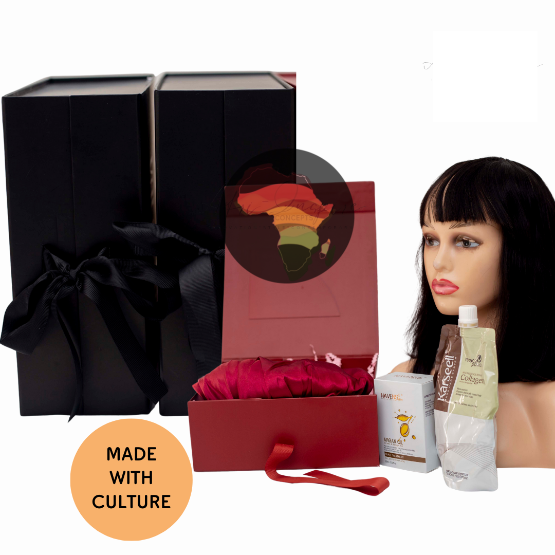 Luxury Hair Glam Gift Box – Fringe Human Hair, Navensi, Collagen Conditioner & Satin Bonnet Set