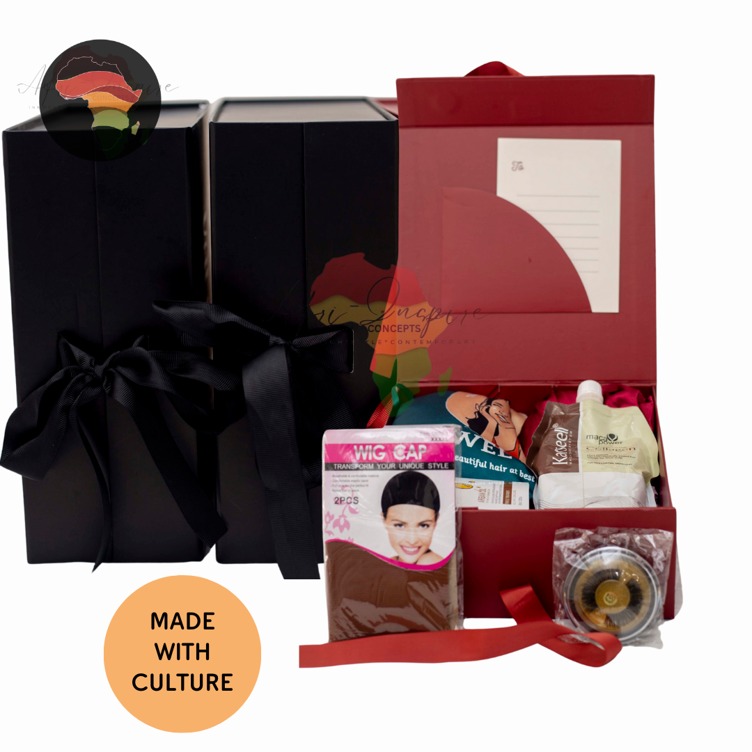 Luxury Hair Glam Gift Box – Fringe Human Hair, Navensi, Collagen Conditioner & Satin Bonnet Set