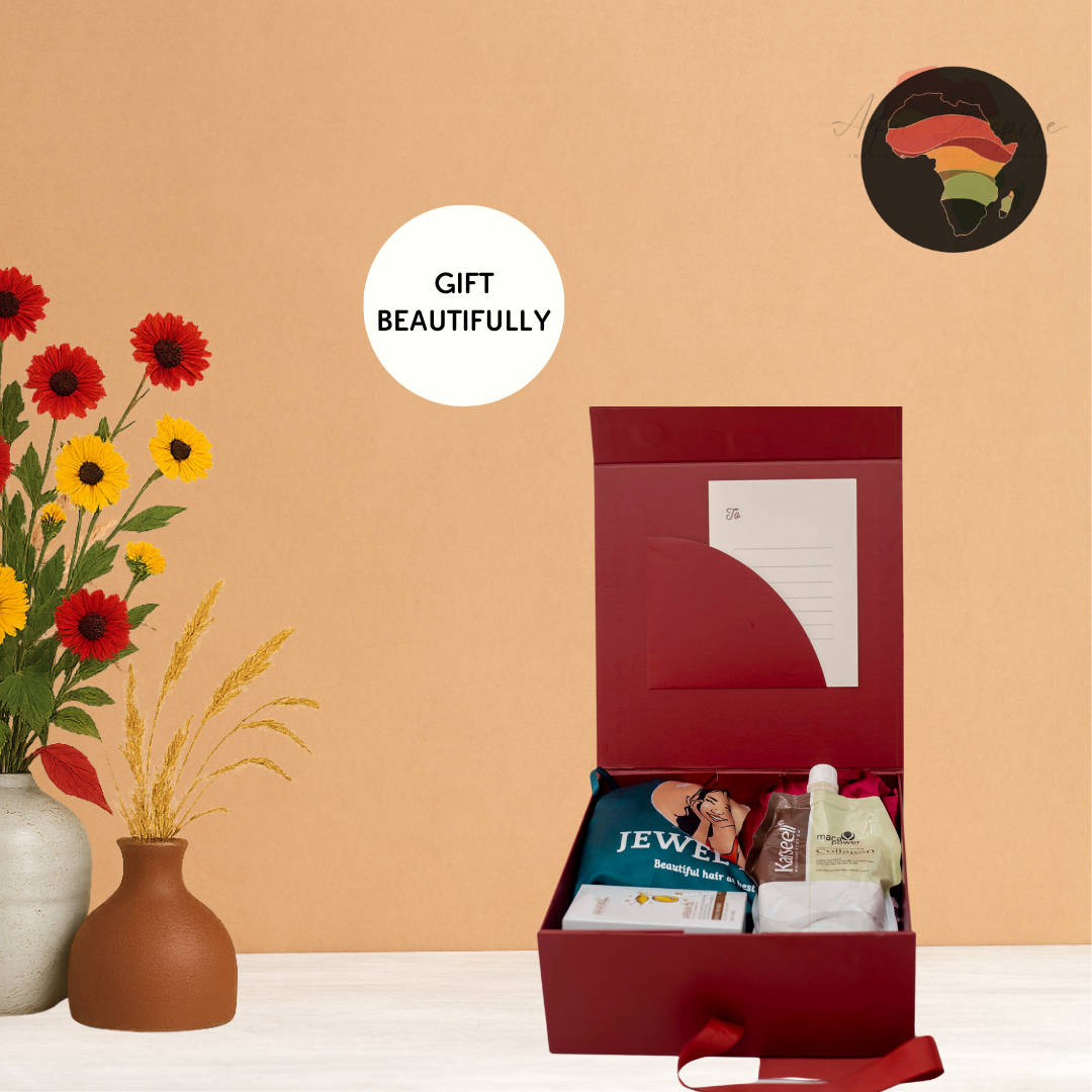 Luxury Hair Glam Gift Box – Fringe Human Hair, Navensi, Collagen Conditioner & Satin Bonnet Set