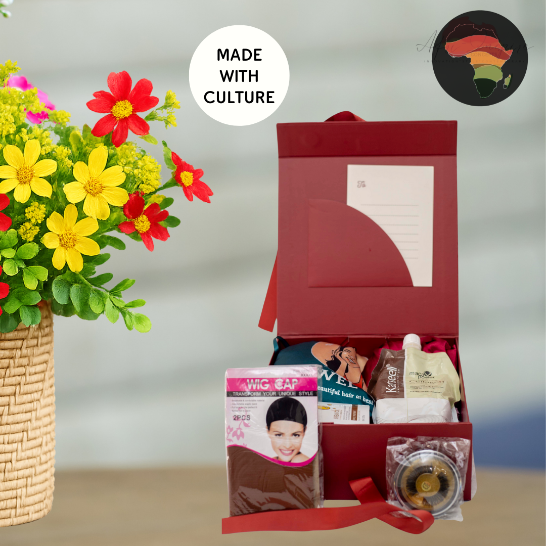 Luxury Hair Glam Gift Box – Fringe Human Hair, Navensi, Collagen Conditioner & Satin Bonnet Set