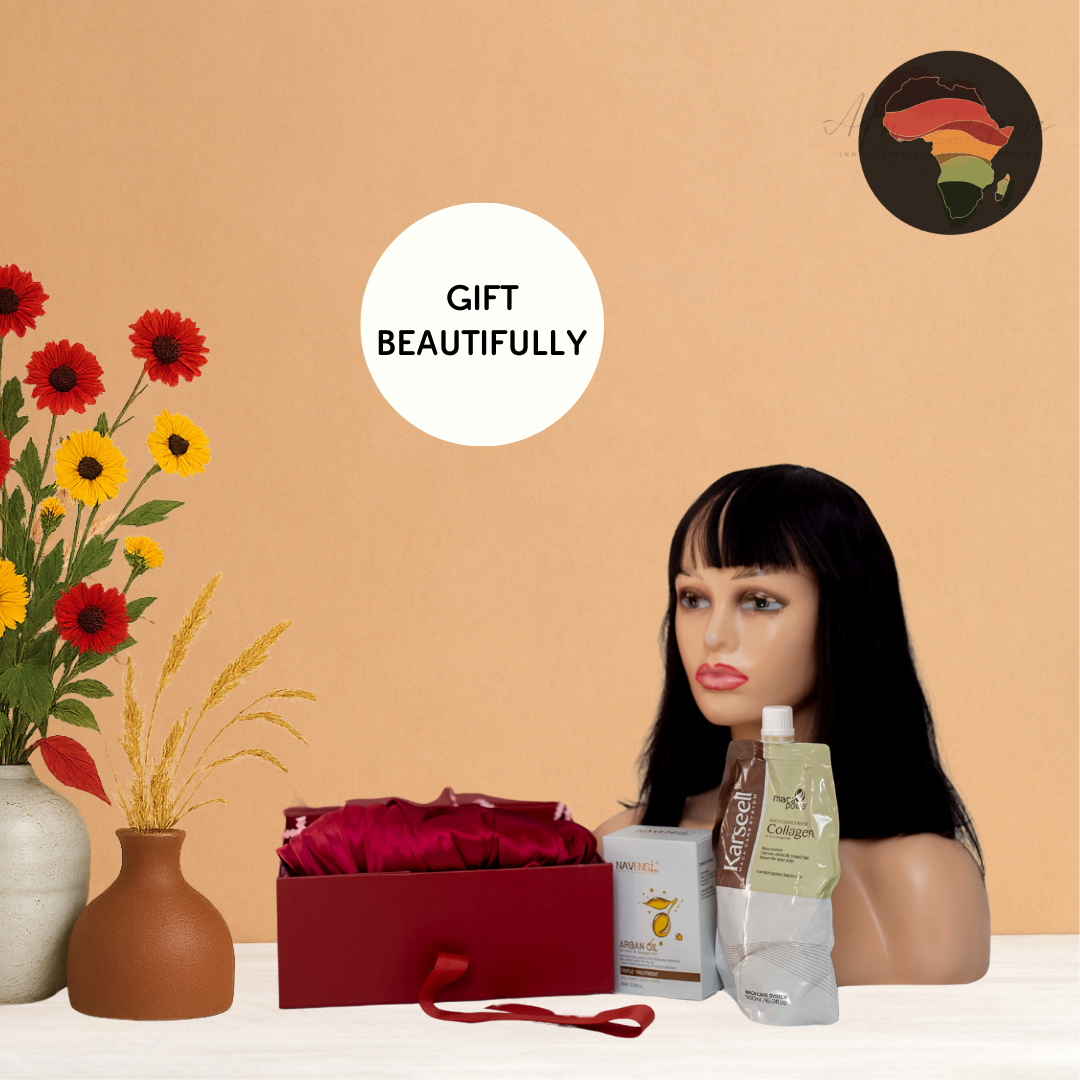 Luxury Hair Glam Gift Box – Fringe Human Hair, Navensi, Collagen Conditioner & Satin Bonnet Set