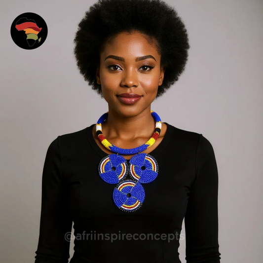 Trinity Orbit Beaded Necklace – Handcrafted African Statement Jewelry