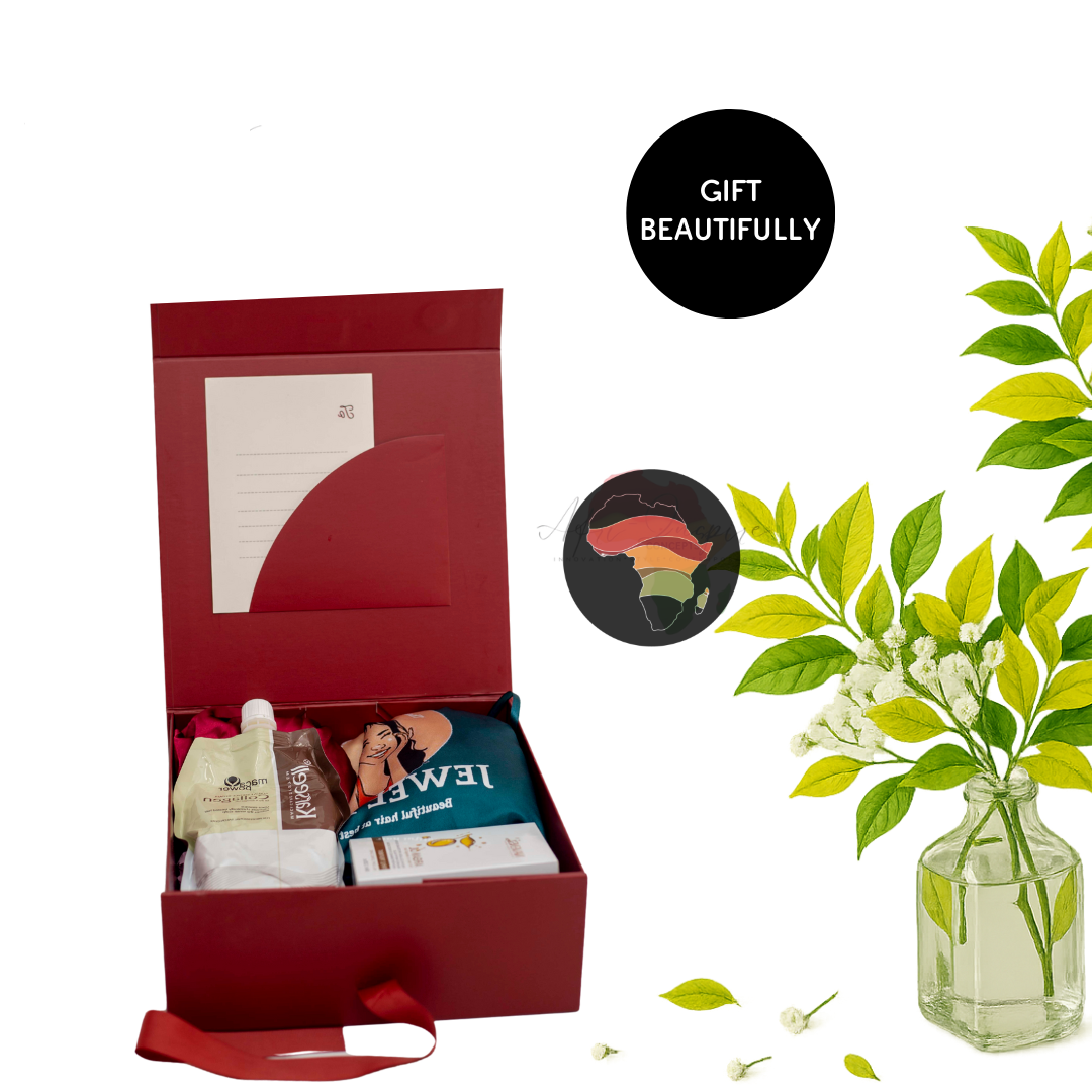 Luxury Hair Glam Gift Box – Fringe Human Hair, Navensi, Collagen Conditioner & Satin Bonnet Set