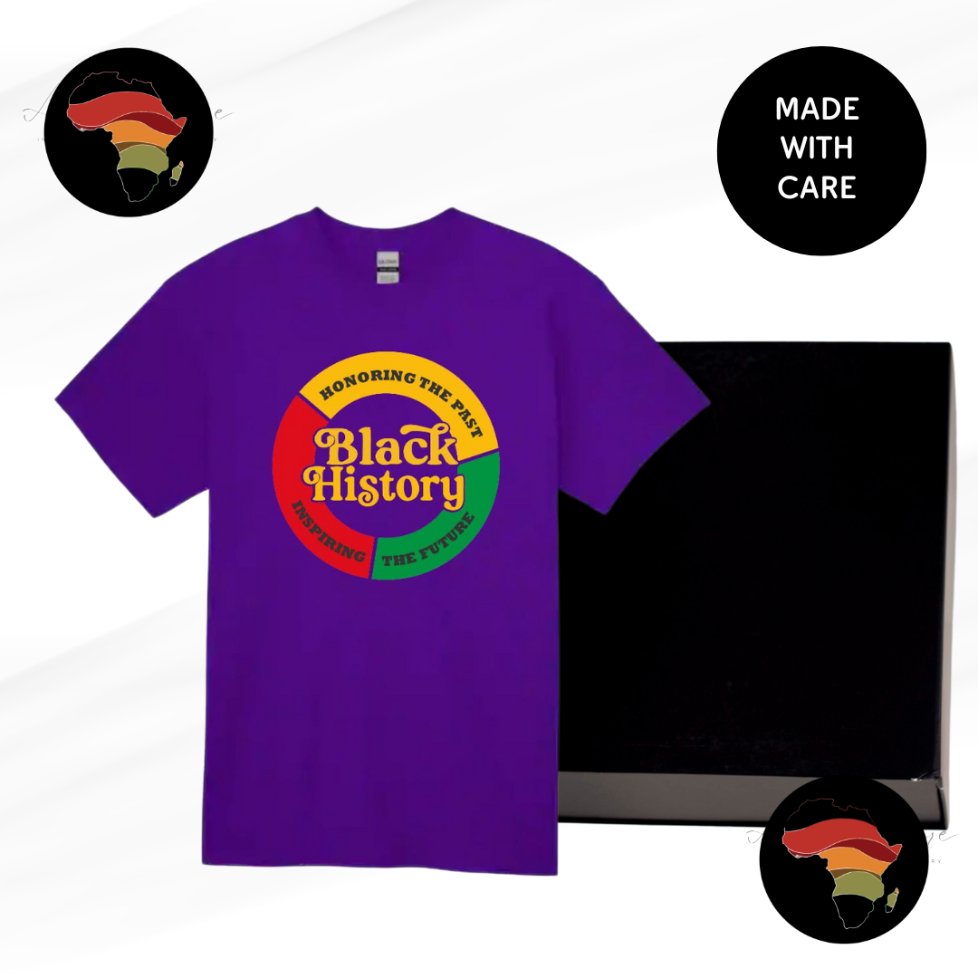 Black History Pride T-Shirt – Bold, Comfortable & Culture-Rich (Available in White, Purple & Gray and comes in a box)