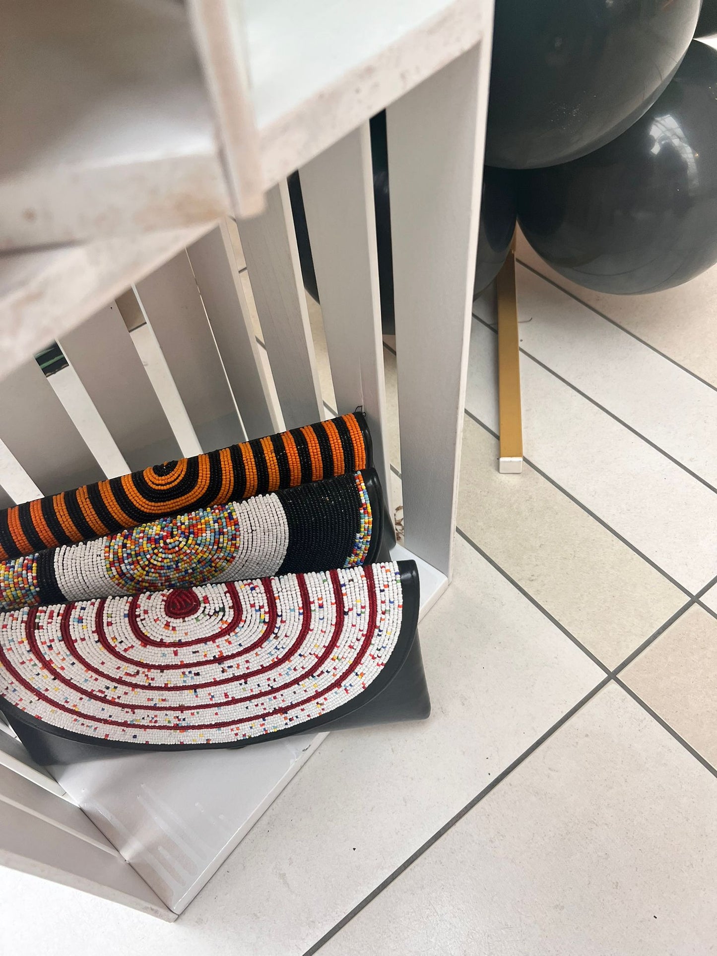 Leather beaded clutch