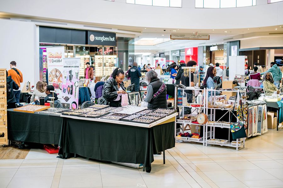 Vendors and shoppers at the Black Diamonds Market, St. Vital Centre